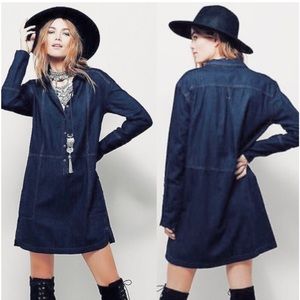 Free People Delicate Detail Denim Mini Shirtdress